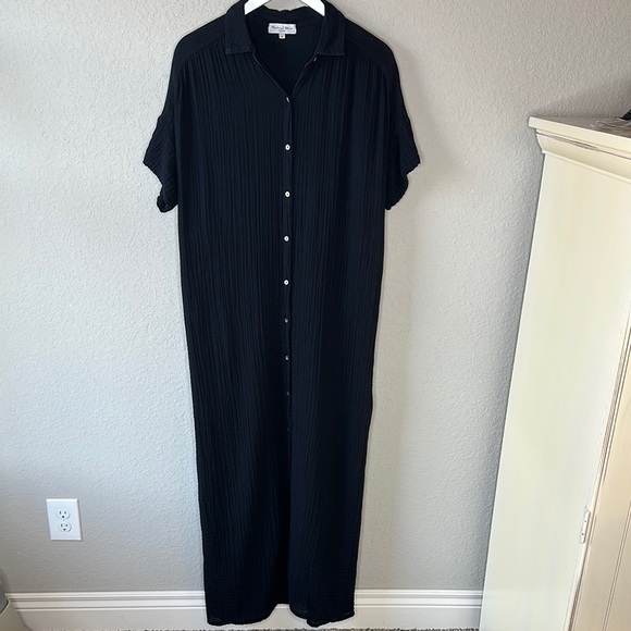 Michael Stars Allen Gauze Black Maxi Button Down Shirt Dress Size Medium - Picture 3 of 13